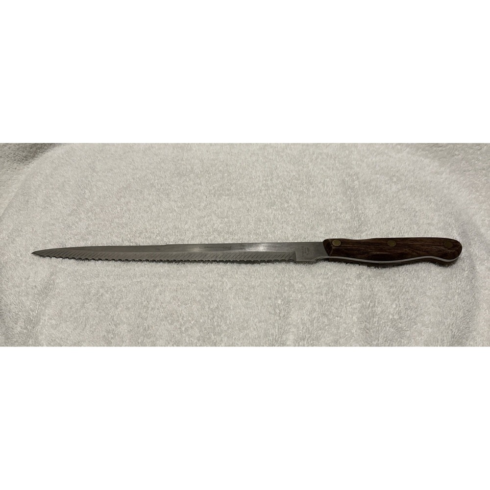 LIFETIME CUTLERY Jet Cut 10.5" Serrated Wood‎ Handle Knife Stainless Japan D400